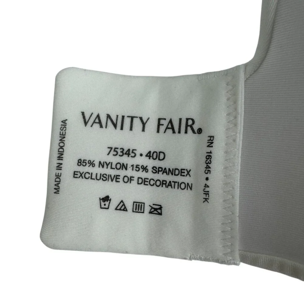 Vanity Fair NEW 40D White Beauty Back Bra Undewire Full Coverage Light Padding